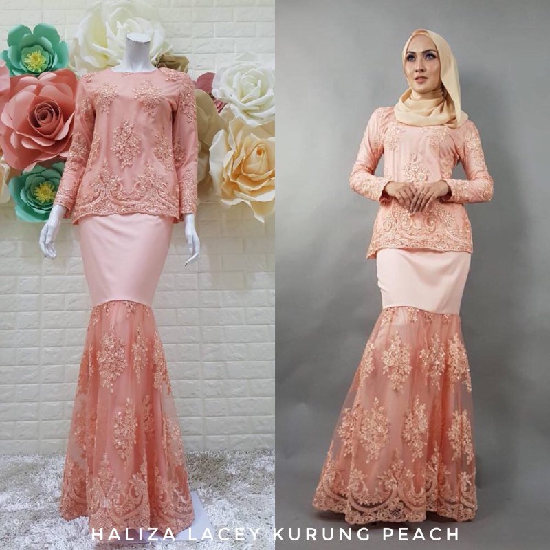 1112 Haliza Lacey Kurung Peach